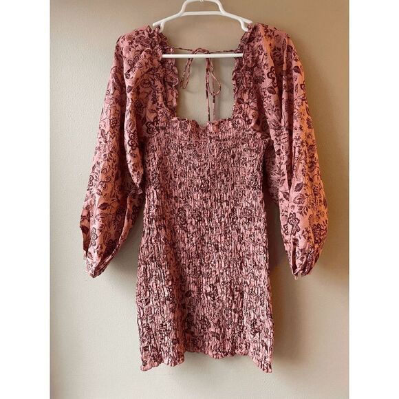 Free People Dresses & Skirts - Free People Smock It To Me Mini Dress in Apricot Combo Women's Size Medium